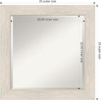 Amanti Art White Wall Mirror 25x25 Hardwood White Wash Square Bathroom Mirror for Wall Decor Living Room, Medium Country Rustic Wood Frame, Hangs Horizonally and Vertically, Bathroom Decor, Beveled