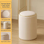 Vanity Stool with Storage, Faux Leather Makeup Ottoman with Cushioned Seat, Wood Frame & Silent Pads, Waterproof & Easy to Clean, 16.1" Height x 12.2" Length x 12.2" Width, Off-White