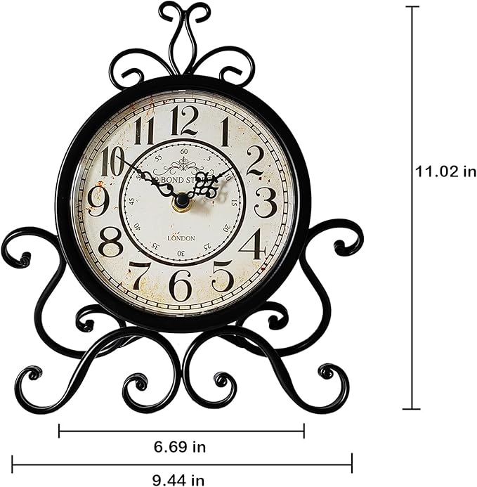 HZDHCLH Vintage Table Clocks for Living Room Bedroom Decor, Silent Decorative Farmhouse Shelf Clock Battery Operated, Small Rustic Mantel Clock with Roman Numerals (Black,11 inch)