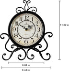 HZDHCLH Vintage Table Clocks for Living Room Bedroom Decor, Silent Decorative Farmhouse Shelf Clock Battery Operated, Small Rustic Mantel Clock with Roman Numerals (Black,11 inch)