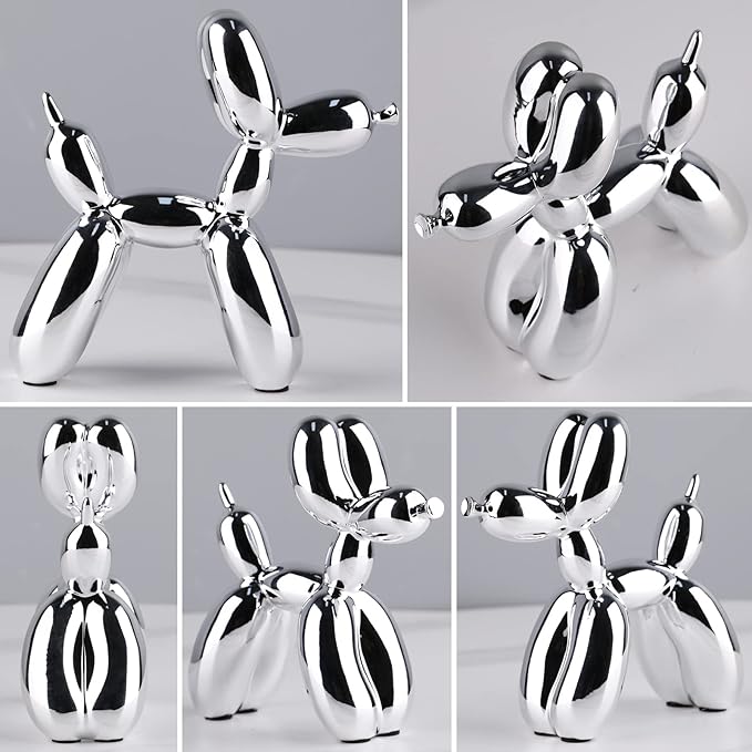Silver Balloon Dog - Animal & Modern Sculpture Decor for Bedroom, Office & Preppy Room
