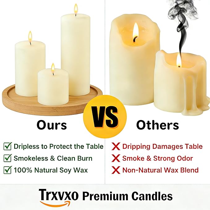 12 Pcs Ivory Pillar Candles Bulk Set, 3 Different Lengths 3 x 3/6/8 Inch (4 Each), Dripless Unscented Smokeless,Hurricane Candles,Gives You a Better Atmosphere When Organizing an Event Party.
