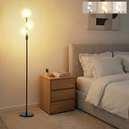 Fiqevs Upgraded Dimmable 3 Globe Mid Century Modern Floor Lamp, 3 x 3000K Warm Light LED Bulbs Included, Matt Black Standing Lamp with Sphere Glass Shade, Vintage Tall Lamp for Living Room, Bedroom