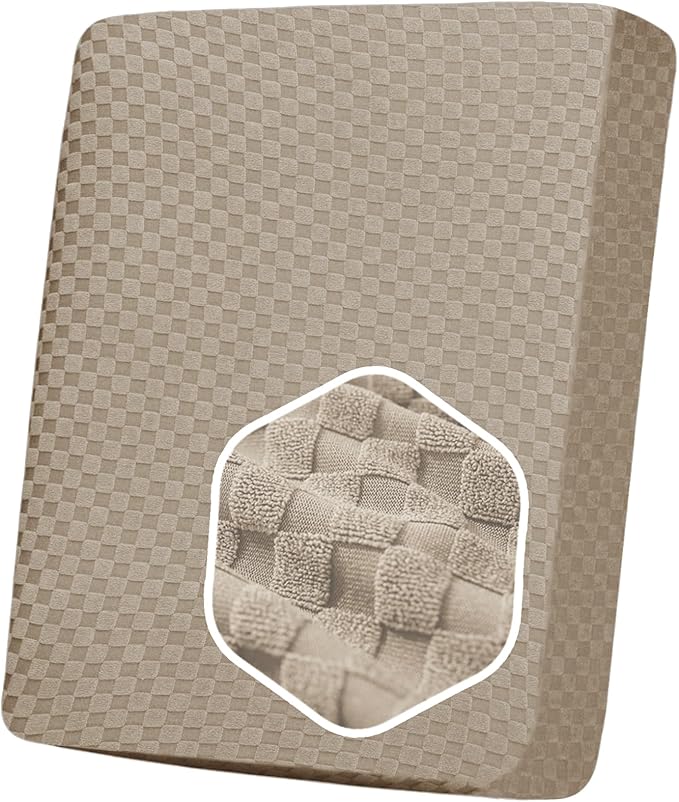 YEMYHOM Stretch Individual Cushion Covers Sofa Chair Seat Cushion Slipcovers Soft Couch Cover Replacement Large Checkered Furniture Protector with Elastic Bottom (1 Pc Cushion Cover, Khaki)