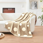 CozeCube Super Soft Fullfy Microfiber Reversible Knitted Blankets, Warm Cozy Fuzzy Plush Throw, Beige and White Polka Dot Throw Blanket for Couch Bed Sofa, 50" x 60"
