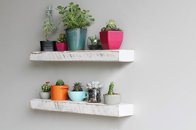 Urban Legacy Reclaimed Barnwood Planks | Floating Shelves for Wall w/Flush Mount Shelf Bracket Set Included | Set of 2 (White Wash, 24"x 4.5"x 2")