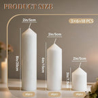 Pillar Candles Bulk Set - Unscented, Smokeless, Dripless | 3 Sizes: 2x3, 2x6, 2x8 Inches | Ideal for Weddings, Christmas & Home Decor (18, White)