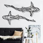 GDSPD Large 3D Metal Shark Wall Decor, Shark Line Wall Art, Metal Wall Art Decor, Metal Shark Sculpture, Ocean Fish Wall Hanging Shark Metal Wall Decor Art Wall Decorations for Living Room Bedroom (2 Pcs (Black))
