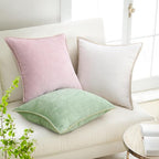decorUhome Spring Chenille Soft Cozy Throw Pillow Covers 18x18 Set of 2, Modern Farmhouse Boho Velvet Decorative Pillow Cases with Stitched Edge for Couch Sofa Bed Home Decor, Cream White