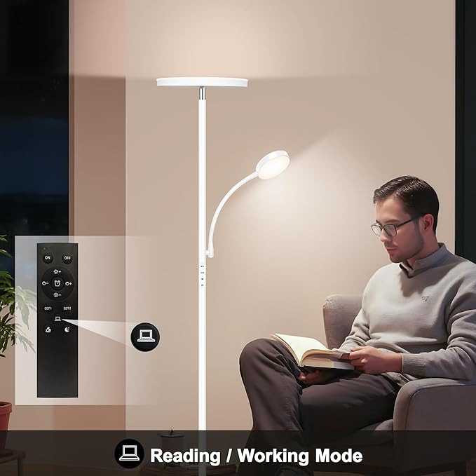 Floor Lamp,Upgraded 42W/4200LM Bright Floor Lamp,Torchiere Floor Lamps with Reading Light,Modern Dimmable Standing Lamp with Remote,Floor Lamps for Living Room,Bedroom,Office
