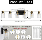 LOUSACE Bathroom Light Fixtures Black and Gold, 6 Light Bathroom Vanity Light, Modern Bathroom Light over Mirror with Clear Glass Shades, Brushed Gold Socket Wall Vanity Lighting Fixtures for Bathroom