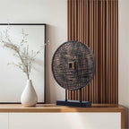 Unique Round Coin Sculpture Decorative Objects for Shelf Home Decor Accents, Modern Abstract Tabletop Decor Items for Living Room Fireplace Mantel, Above Cabinet (Black)