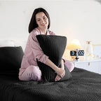 KASENTEX Oversized Queen Quilt Set 102"x106" – Soft Washed 3-Layer Lightweight Bedspread, Minimalist Nordic Design, All-Season Spring & Summer Quilt Set (1 Quilt + 2 Pillow Shams), Jet Black