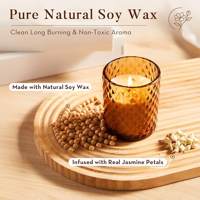 Jasmine Candle for Home Scented, Natural Soy Candle for Women with 20H Burn Time Non-Toxic Aroma, 4.2oz Long Lasting Smokeless Aromatherapy Jar Candle Gift for Wedding, Birthday, Party