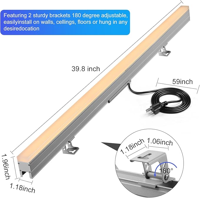 Wall Washer Light RGBW Color Changing Outdoor Bar Lights Waterproof Plug in 39 Inch Stage Light Bar RGB Wall Wash Lighting for Commercial Advertising Boards Lighting