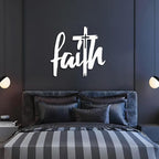 Faith Cross Metal Wall Sign, Faith Metal Wall Decor, Christian Wall Art, Spiritual Wall Decor, Religious Wall Art for Living room, Church (24"x22" | 60x55cm, Black)