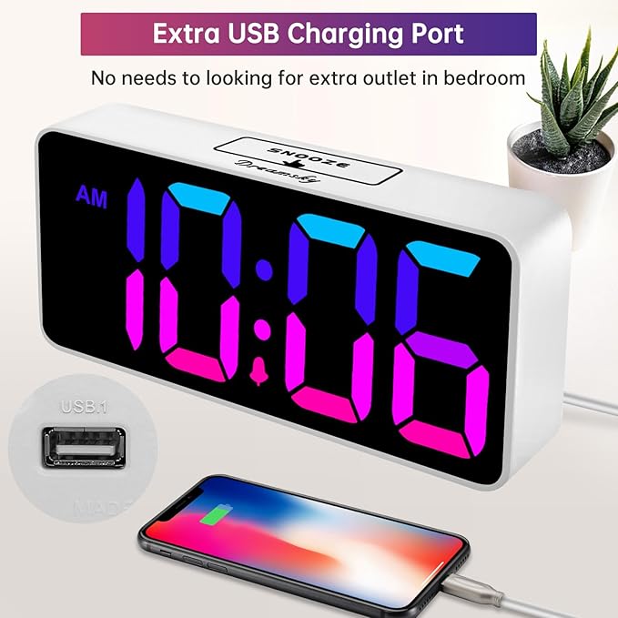 DreamSky Large Digital Alarm Clock Big Numbers for Seniors & Visually Impaired, RGB 9 Inches Desk Clock for Bedroom, Dimmable Jumbo Display, USB Ports, Loud Alarm for Heavy Sleepers, Adjustable Volume