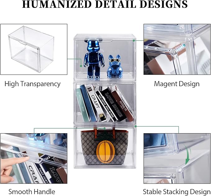 3Pack Clear Plastic Handbag Storage Organizer for Closet, Acrylic Display Case for Handbag and Purse, Purse Organizer for Closet with Magnetic Door for Book, Toys, Hat