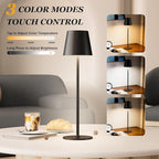 Kakanuo Cordless Table Lamp Rechargeable Black - KK 4 Pack Battery Operated Lamp for Dining Table, 3 Color Stepless Dimming Waterproof LED Wireless Lamp for Counter, Outdoor Patio, Touch Control