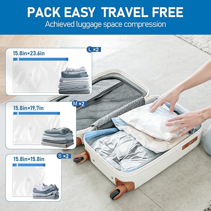VMstr Vacuum Storage Bags with USB Electric Pump, 6 Pack Carry-on Size Space Saver for Clothes and Clothing Travel, Compression Bags for Clothes