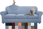 YEMYHOM Latest Checkered 4 Pieces Couch Covers for 3 Cushion Couch High Stretch Thickened Sofa Cover for Dogs Pets Elastic Slipcovers Living Room Furniture Protector (Light Blue), 71"-91"(3 Cushions)