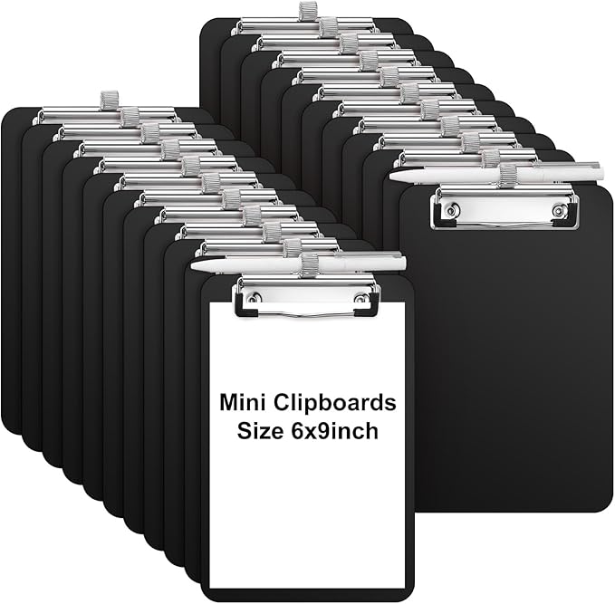 Sabary 100 Pack Bulk Mini Clipboards with Pen Holder Clip Black A5 Memo Clipboard 6x9 Plastic Check Presenters for Restaurants School Office Hotel Shopping List (Pen Not Included)