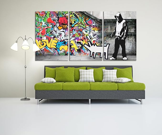 Novatique Banksy Canvas Wall Art Graffiti Pictures Wall Decor Abstract Painting Pop Art Wall Decor Street Art Canvas Print for Living Room Bedroom, 24"x 36"x 3Pcs