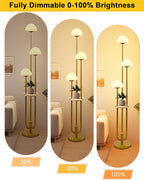 Lightdot Gold Dimmable Floor Lamp with Table, Modern Floor Lamps for Living Room, 3000K Warm Lights Tall Standing Lamp with Mushroom Shades & Bulbs Included for Bedroom/Sofa Beside/Corner Decor
