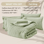 HYMOKEGE Light Green California King Comforter Set Seersucker 7 Pieces, All Season Luxury Bed in a Bag for Bedroom, Bedding Set with Comforters, Sheets, Pillowcases & Shams