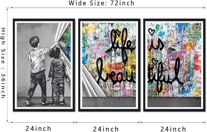 Novatique Street Graffiti Wall Art Graffiti Picture for Bedroom Behind the Curtain Abstract Banksy Art Painting for Living Room Bedroom,24" x 36" x 3pcs