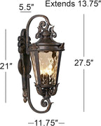 John Timberland Casa Marseille Rustic Industrial Outdoor Wall Light Fixture Warm Bronze Scroll 27 1/2" Hammered Glass for Exterior House Porch Patio Outside Deck Garage Yard Front Door Garden Home