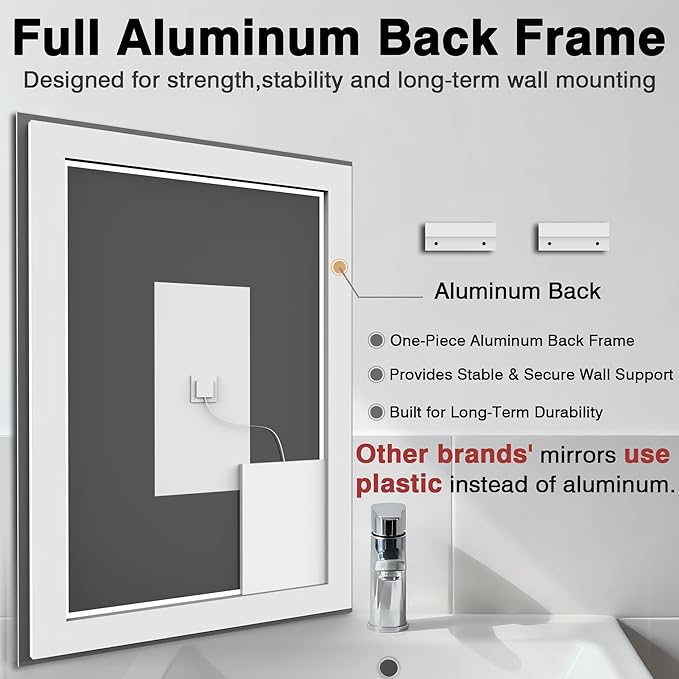 36"x36" Square LED Bathroom Mirror (Front and Backlit), Anti-Fog Vanity Mirror with Lights, Stepless 3 Colors Dimmable Smart Lighted Mirror(Horizontal/Vertical)