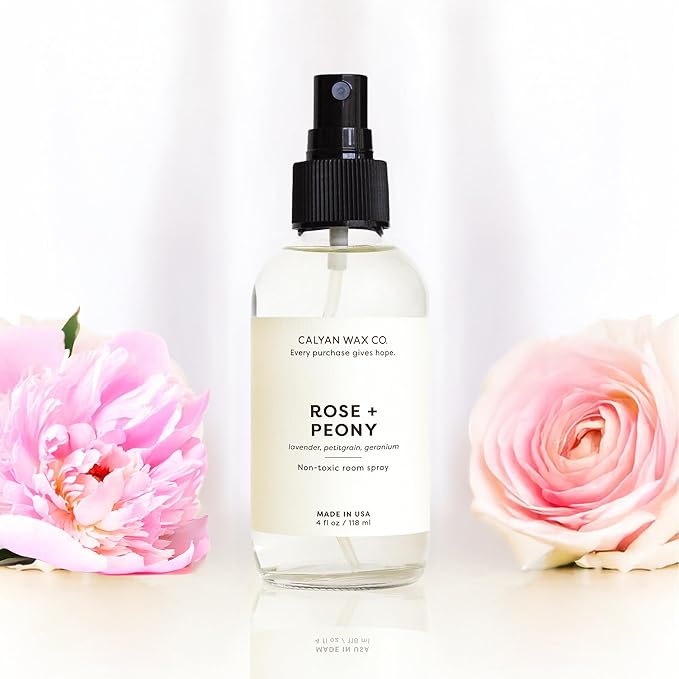 Calyan Wax Co. Rose & Peony Room Spray - Non Toxic Air Freshener - Natural Room Deodorizer with Essential Oils - Air Freshener Spray for Home - 4 fl oz