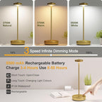 Rechargeable Cordless Table Lamps,5000mAh LED Outdoor Table Light with Memory Function,Portable IP54 Waterproof Battery Operated Light for Patio,Restaurant,Bedside(Gold)