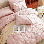 CozyLux Twin Comforter Set with Sheets Blush Pink, 5 Pieces Pintuck Bed in A Bag, Twin Bed Set Gift for Family, Pinch Pleat Bedding Set with Comforter, Sheets, Pillowcase & Sham