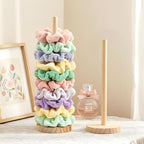 2 Pcs Scrunchie Holder Stand Hair Tie Organizer Vertical 15-20 Scrunchies Hairs Accessories Organizer Display Scrunchy Wood Hair Tie Holder Storage for Women Bathroom Bedroom Decor
