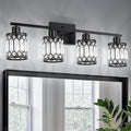 Crystal Modern Bathroom Light Fixtures, 4-Light Black Bathroom Vanity Wall Light, Vanity Lights for Mirror, Restroom, Bedroom (E26 Socket, Bulbs Not Included)
