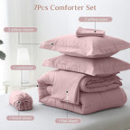 JOLLYVOGUE California King Comforter Set, Ultra-Soft Bed in a Bag Cal King Size 7 Pieces, Oeko-TEX Certified Bedding Set with Down Alternative Comforter, Sheets, Pillowcases & Shams, Camio Pink