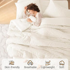 MUXHOMO 7 Pieces Queen Comforter Set, Seersucker Bed in a Bag Queen Size, All Season Luxury Bedding Set with Comforter, Flat Sheet, Fitted Sheet, Pillowcases & Shams, Ivory