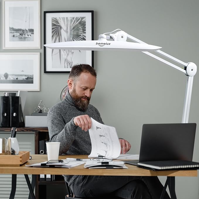 24W LED Desk Lamp with Clamp, 5 Dimming Modes, 5 Color temperatures up to 6000K, 2200 Lumens High Brightness Working Lamp with 182 Pcs LED(White, CCT)