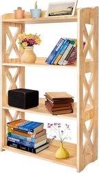 Natural Bookcase by Natural Wood, 4 Tier Bookshelf, Small Book Shelves Freestanding Display Storage Shelves. Open Bookshelf for Bedroom, Living Room and Office (Natural, 4 Tier)