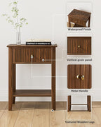 Fluted Nightstand, Farmhouse Night Stand with 1 Drawers, Mid Century Modern Side Accent Table,Bedside End Table for Bedroom, Living Room, Brown