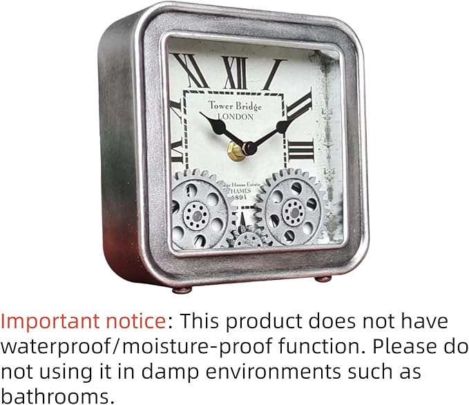 Vintage Steampunk Desk Clock, 6 Inch Metal Industrial Table Clock with Moving Gears, Silent Non-Ticking Quartz, Battery Operated Shelf Decor for Home Office Living Room (Silver)