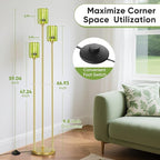 Gold Floor Lamps for Living Room, Modern Floor Lamp with Shelves, Mid Century Crystal Standing Lamps with Table, Brass Tall Lamp with Crystal Shade Vintage Retro Corner Floor Lamp for Bedroom, Green