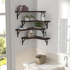 Corner Floating Shelves Wall Mounted Set of 4, Rustic Wood Storage Display Wall Shelves for Home Decor, Bathroom, Kitchen, Bedroom, Living Room, Office (Brown)