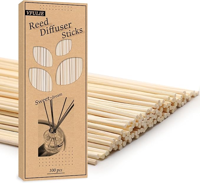 VFULIE 100PCS Reed Diffuser Sticks, 10 Inch Natural Rattan Wood Sticks Essential Oil Aroma Diffuser Sticks Refill Replacement for Aroma Fragrance (Primary Color)
