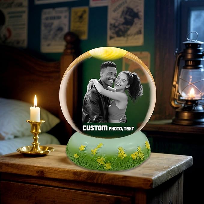 Custom Snow Globes with Photo Name Christmas Snow Globes with Light-Up Base Personalized Engraving Crystal Snowglobe Gifts for Family Women Men Kids Xmas Gift (Custom Snow Globe)