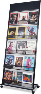 5 Layer Floor Magazine Rack Stand, 70"×27×13.6" Brochure Display Stand with 4 Universal Wheels, Detachable Magazine Display withTop Billboard, for Exhibitions, Shopping Malls, Hospitals, Offices