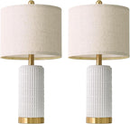 PoKat 21.5'' Stone-Like Bedside Table Lamps Set of 2 for Bedroom with 2 USB A+C, Modern Lamps for Living Room, Ceramic Nightstand Desk Lamps with Charging Ports Office Dorm Sideboard (Frosted White)