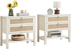 SICOTAS Nightstands Set of 2 for Bedroom, Bedside Tables with Drawer & Open Shelf, Modern Boho Nightstand Set for Master Bedroom